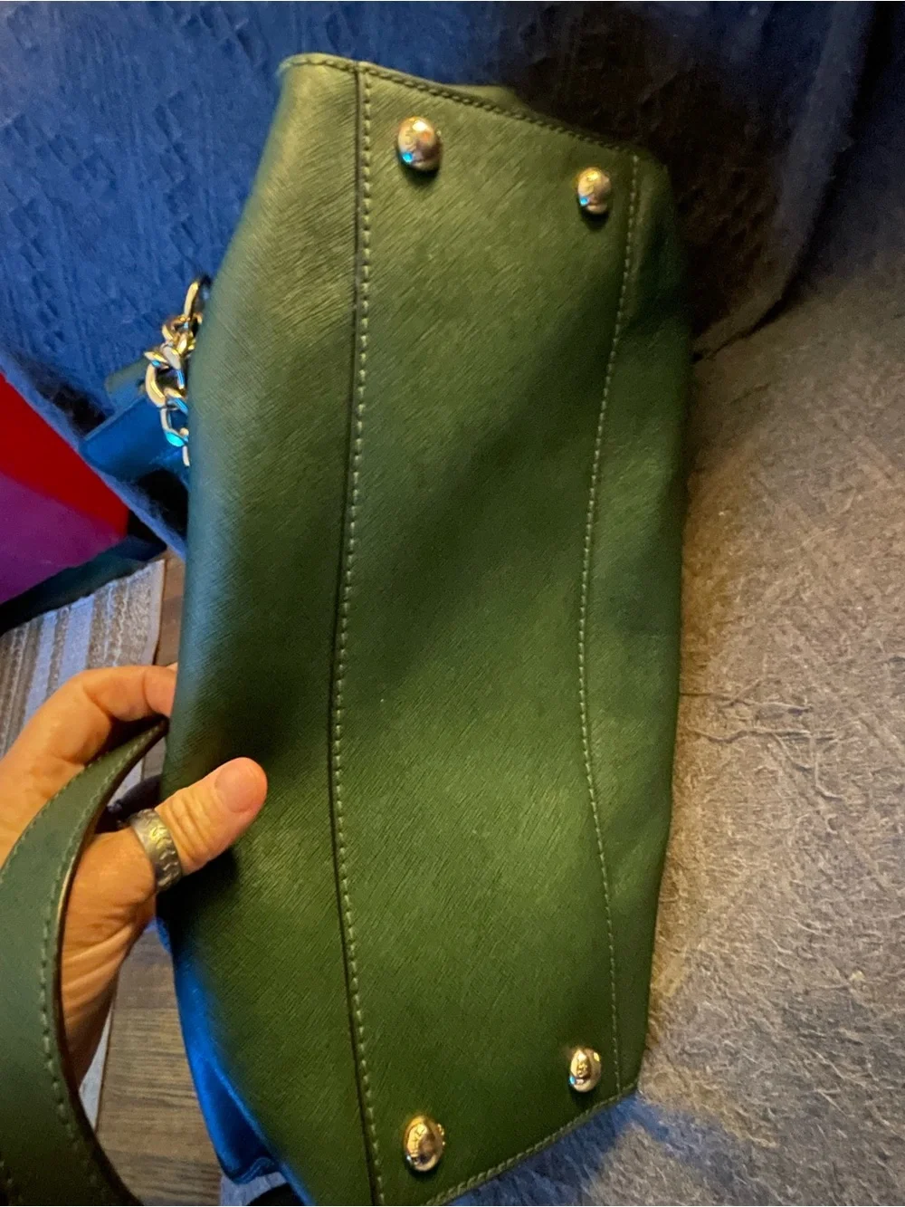 Michael Kors Forest Green Leather Shoulder Bag with Gold Chain